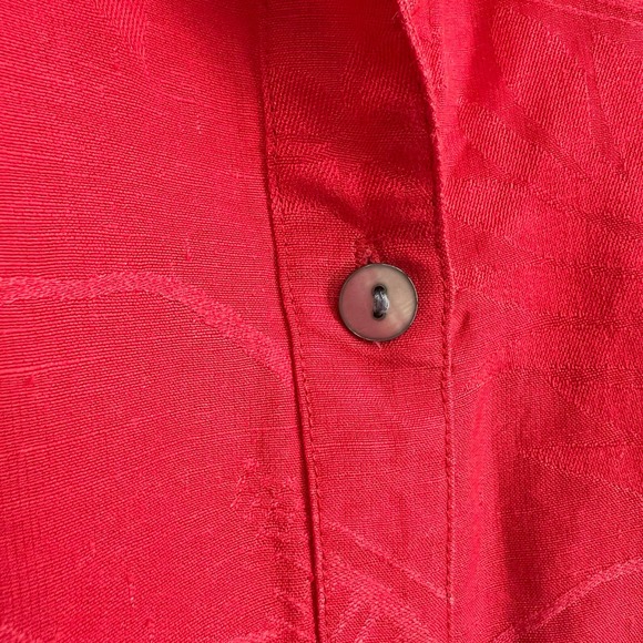 Chicos 2 LARGE Linen Blend Coral Red Long Sleeve Button Blouse Shirt Top Summer - Picture 6 of 8